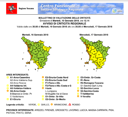 bollettino meteo 16 gennaio 2018